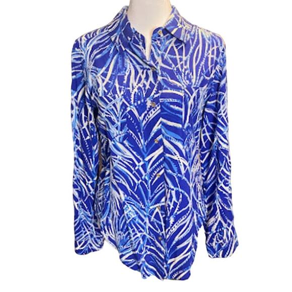 Lilly Pulitzer Sea View Rayon Button Front Blouse - Twilight Blue XS - Picture 1 of 5